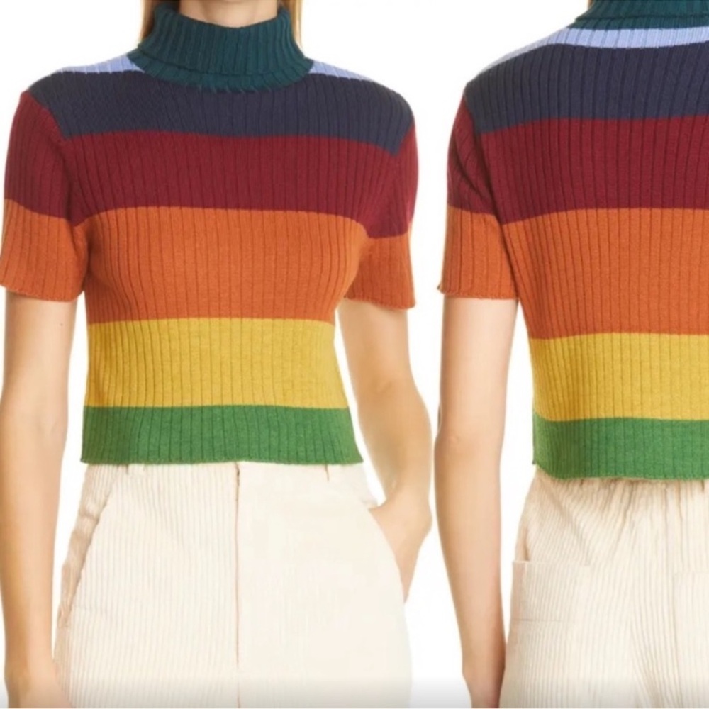 STAUD short sleeve colorful sweater